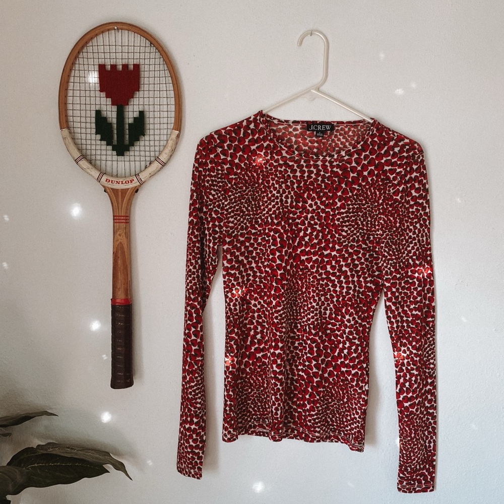 J. Crew Red Sheer Strawberry Top
